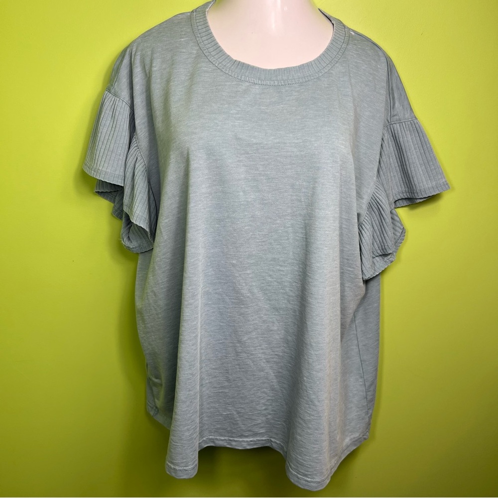 Jane and Delancey Grey Short Flutter Sleeve Top Size 2X NWT